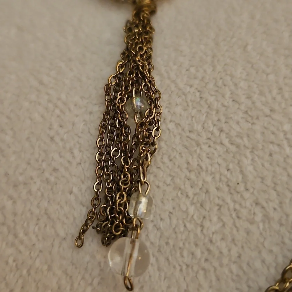 Vintage Elegant White Teardrop Stone Tassel Pendant Chain Sweater Necklace